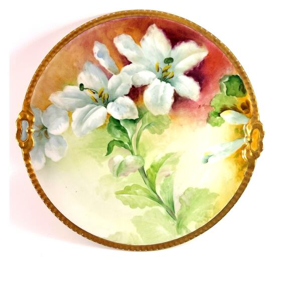 Signed!! Hand Painted-Vintage Richard Ginori Italy Porcelain Plate White Lilies - Picture 1 of 5